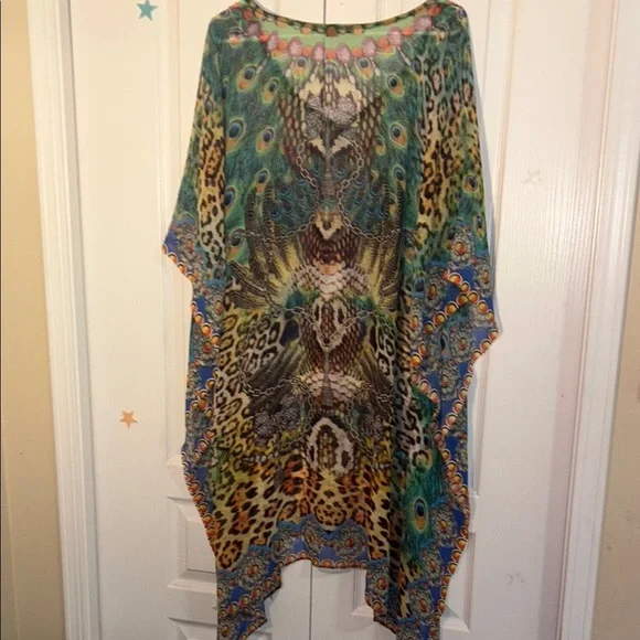 Peacock and Leopard Print Vintage Kaftan - Picture 8 of 9